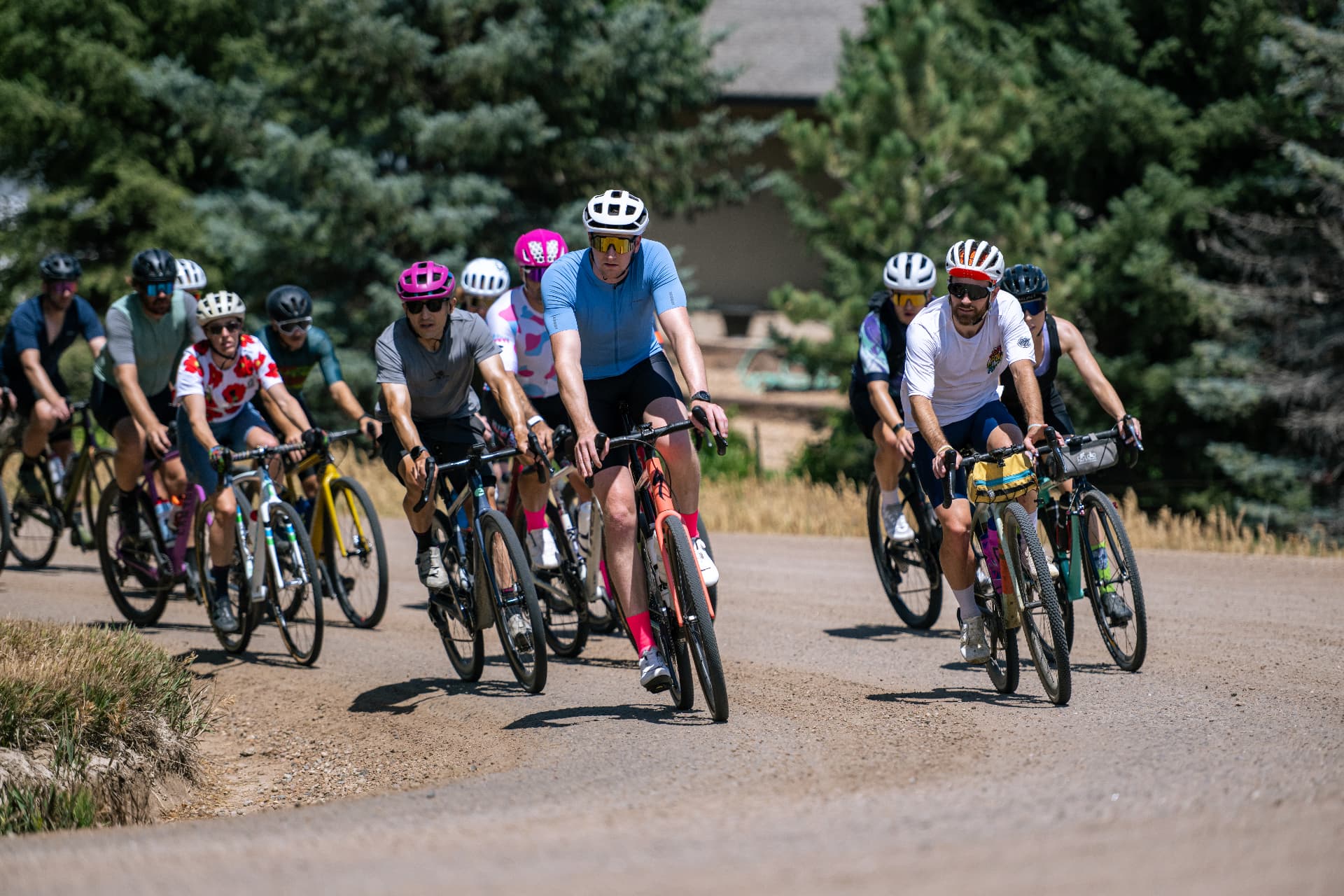 TGIF riders turning together onto the road