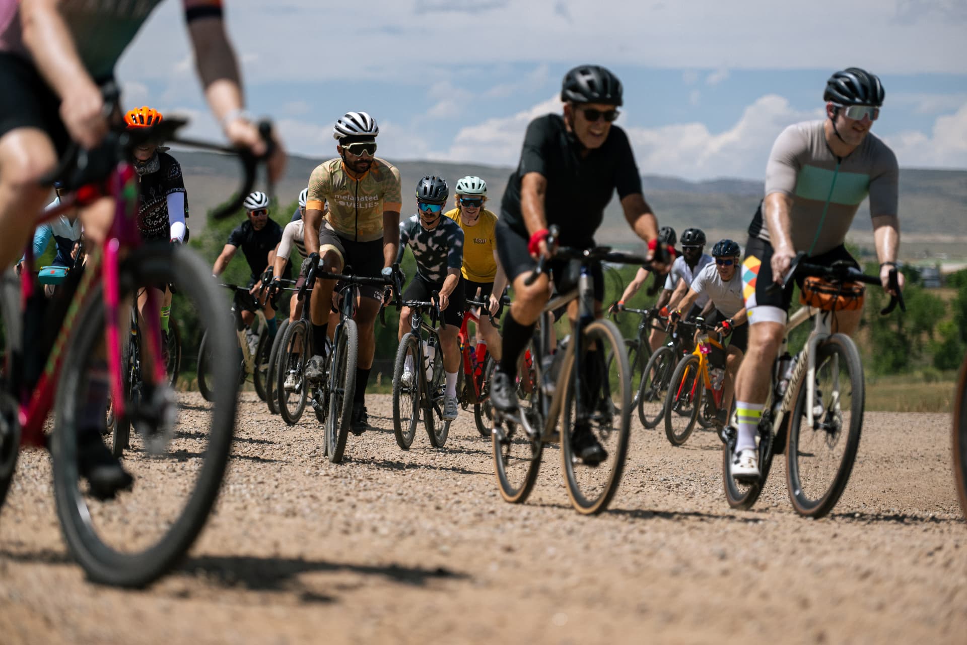 A group of TGIF riders on gravel