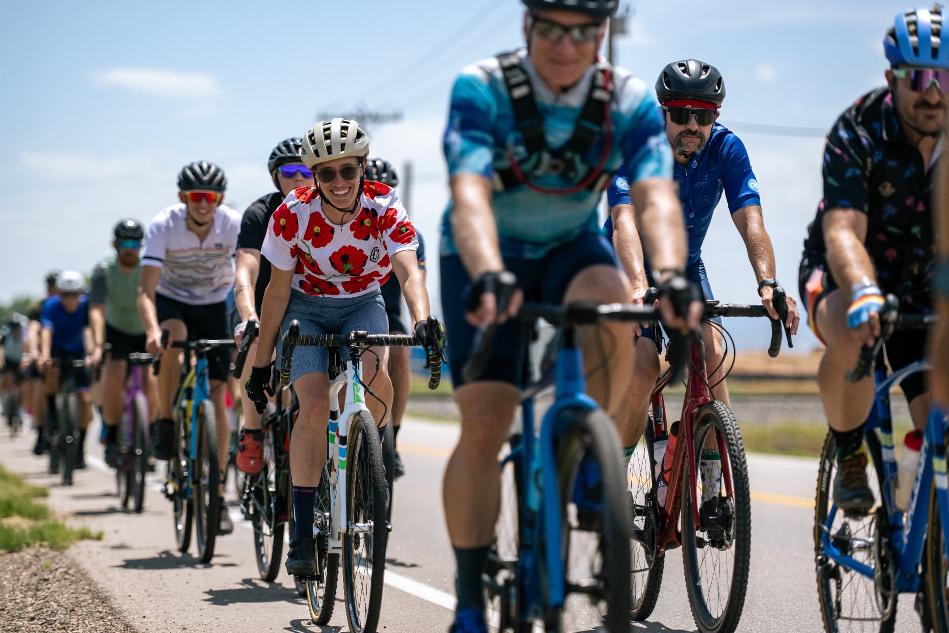 TGIF riders sharing a sunny road
