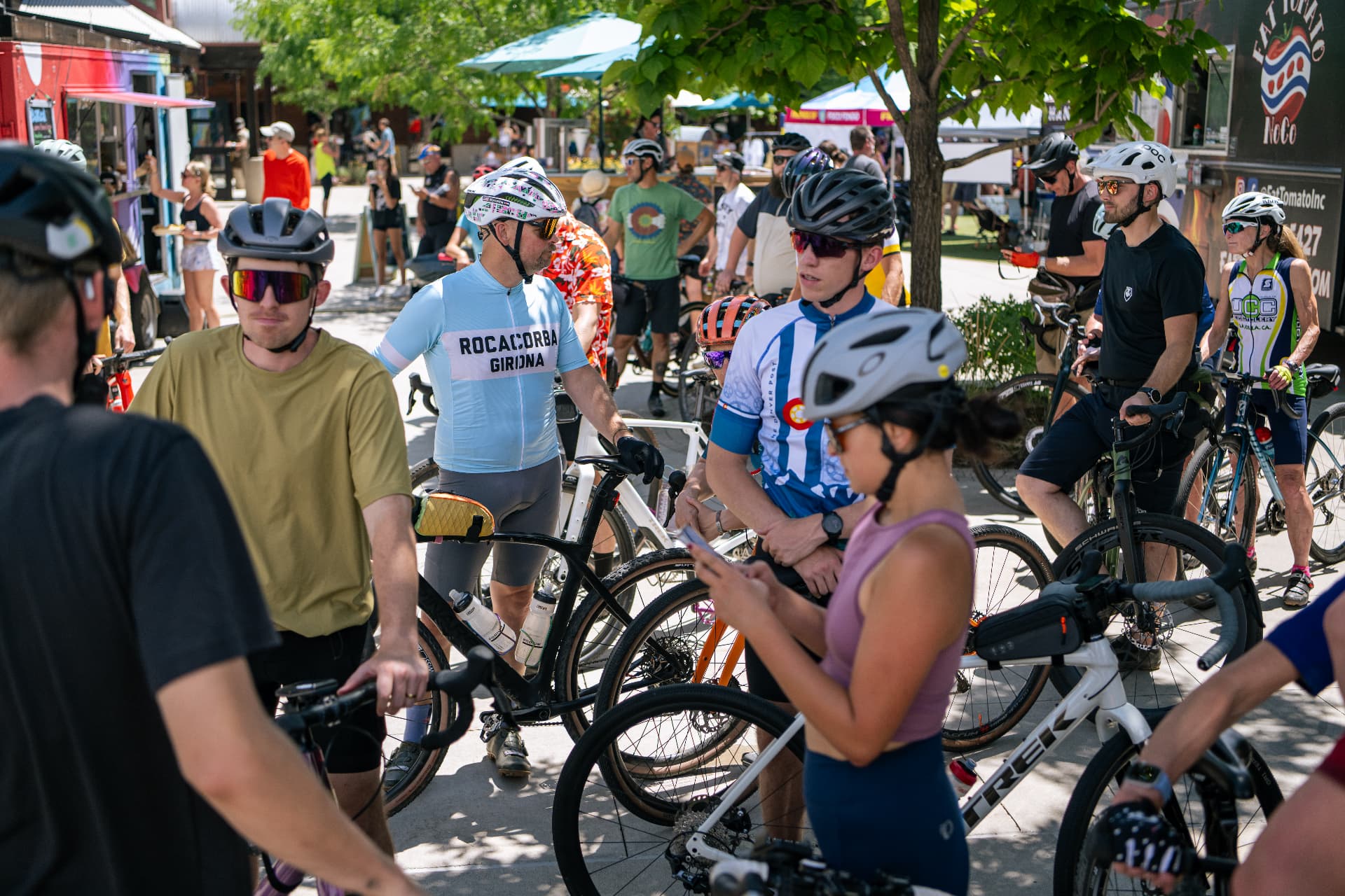 TGIF riders talking before a ride